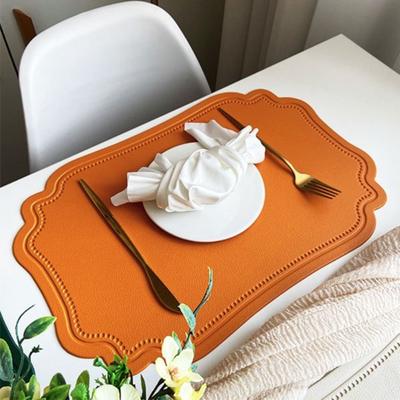 4 Piece Retro Irregular Tableware Pad Waterproof Washable Table Mat PU Leather Scratch Resistant Heat Insulated Mat