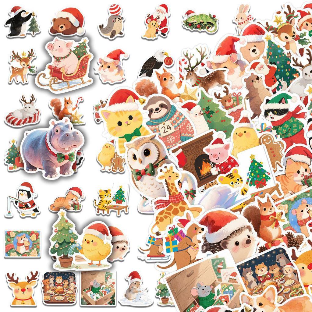 50 Christmas Animal Stickers: Waterproof Decorations for Journals, Phone Cases, and Suitcases