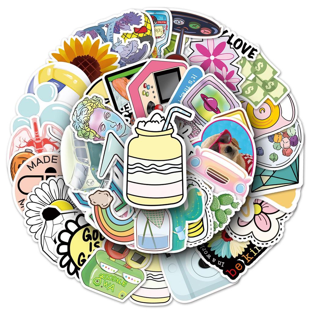 50 Cute Waterproof VSCO Cartoon Stickers for Earphone Cases, Mirrors, Bottles