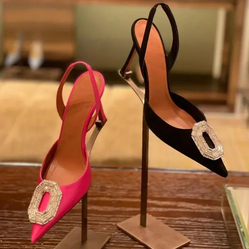 Women High Heels Water Diamond Buckle Toe Sandals New Pointed Thin Heel Hollow Banquet High Heels Platform Sandals Women Shoes