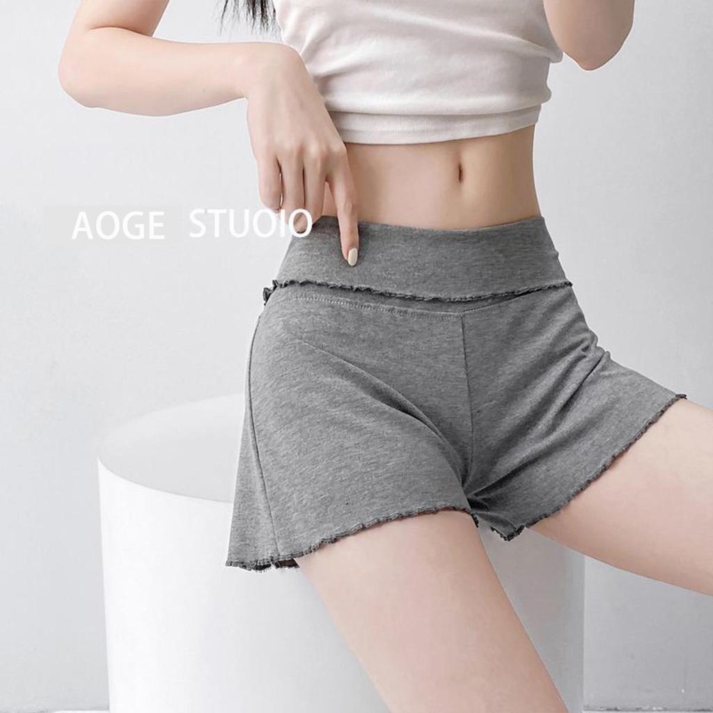 Bequeme graue Modal-Shorts mit Rüschenrand für Damen, Leichte Low-Waist Hot Pants für Frühling/Sommer - Bestseller