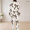 Women Plus Size White Floral Printed Round Neck Long Sleeve Top And Long Pants Two Piece Set