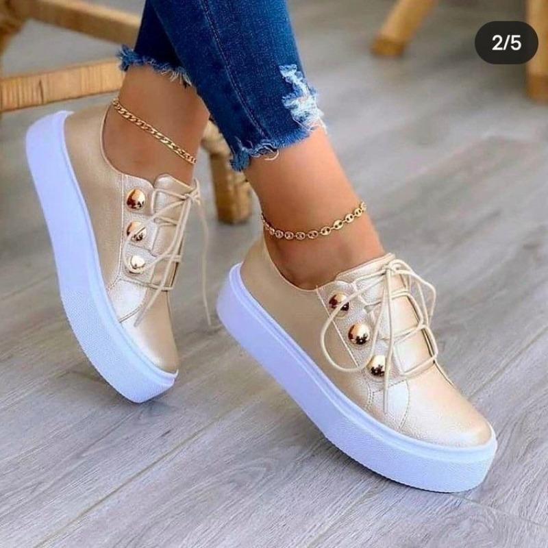 Large Size Autumn Casual Women's Single Shoes One Pedal Round Head Loafer Lace-up White Shoes Platform Muffin Shoes