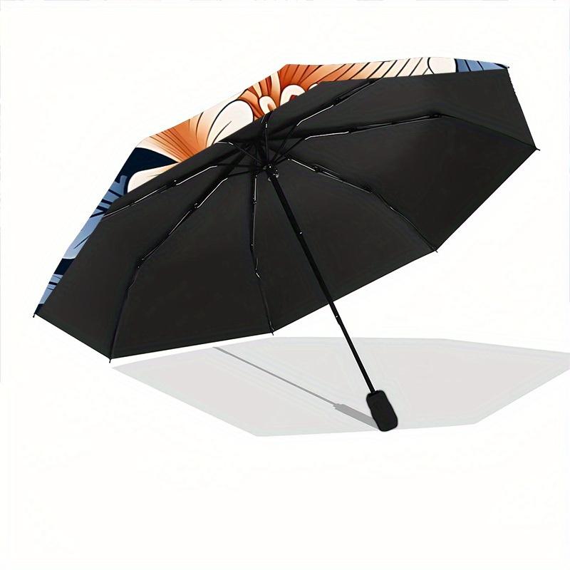 1pc Floral Design Automatic Folding Umbrella, 8-Rib Sturdy Canopy, Portable Travel Umbrella for Outdoor Use,132