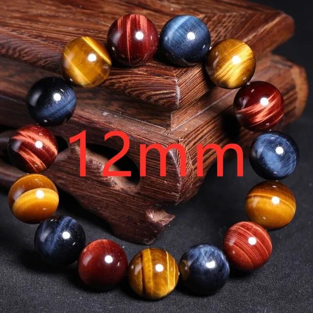 Natural Colorful Ball-Shaped Tiger Eye Bracelet with Blue Red Beads for Women Men Party Occasion Stretch Sizes 10-20mm AAAAAA