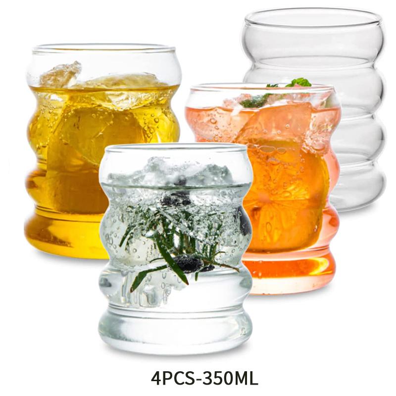 16OZ Drinking Glasses With Glass Straw 4pcs Set 350ML/470ML Shaped Glass Cups Beer Glasses Iced Coffee Tumbler Cup