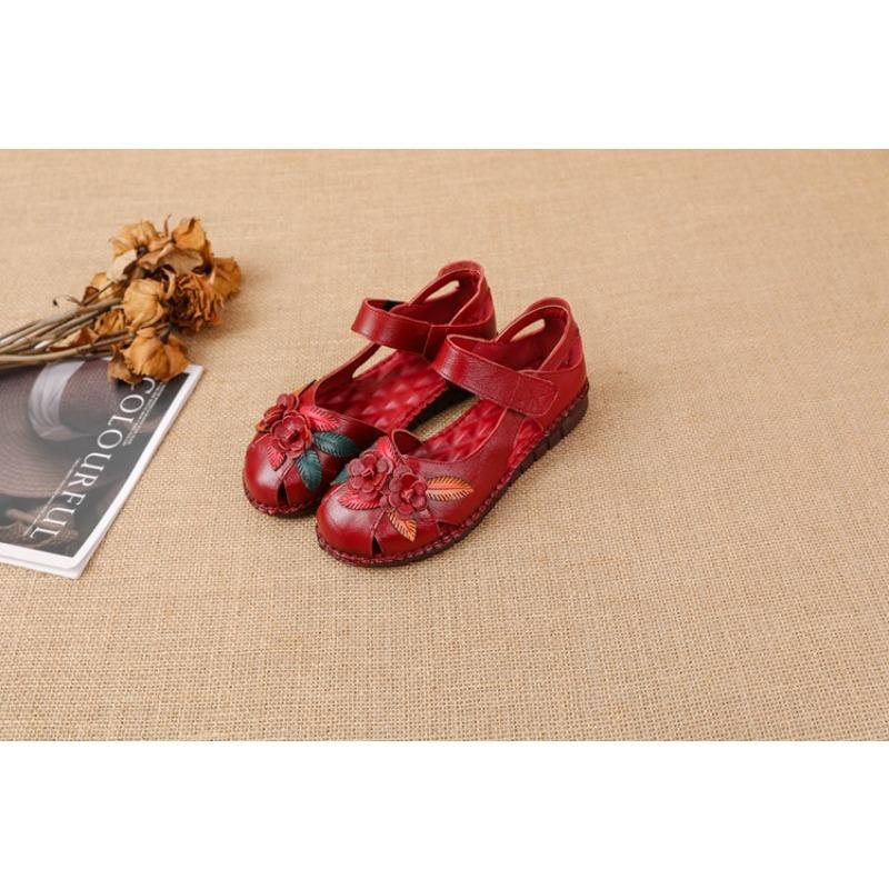 Summer leather beef tendon sole flat-soled sandals hole non-slip soft bottom soft surface