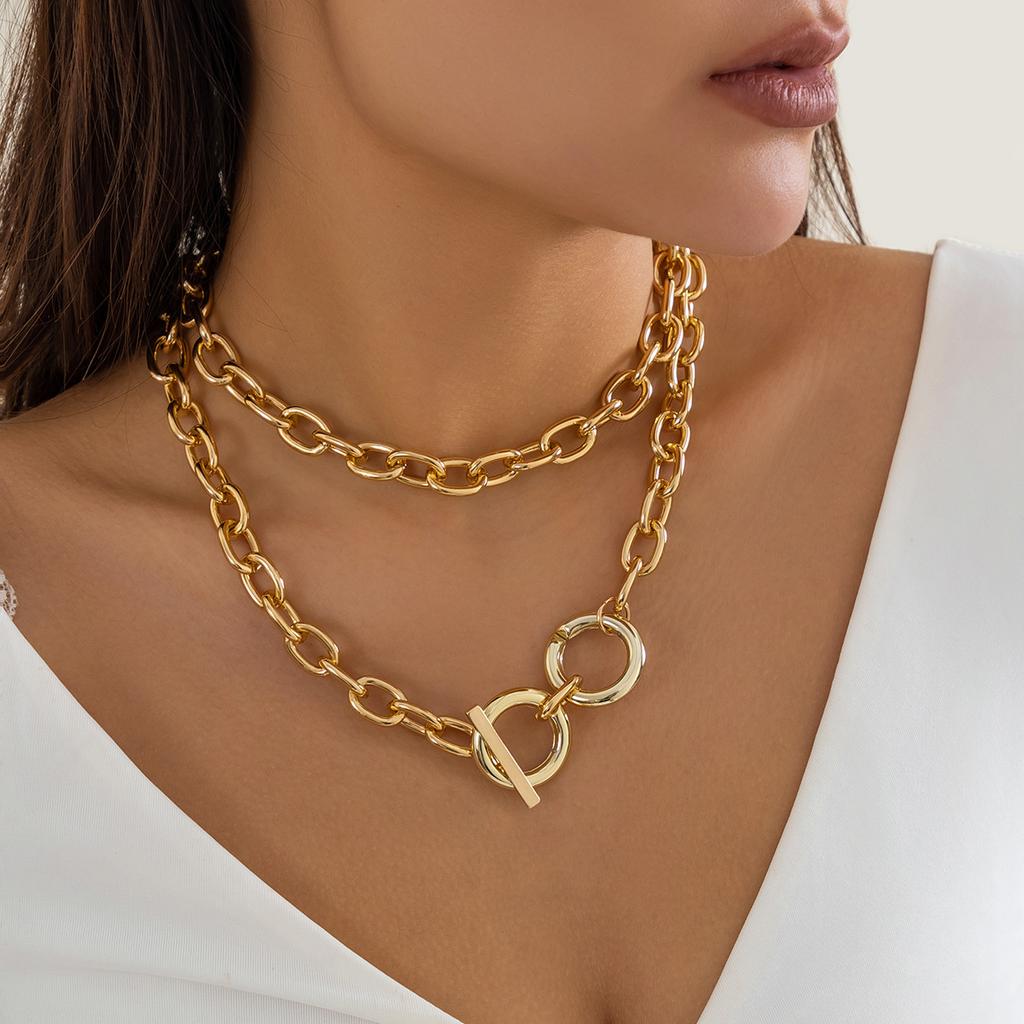 Exaggerated CCB Big Choker Necklace for Women Girl Hiphop Chunky Chain OT Buckle Necklace on the Neck Party Jewelry Gift
