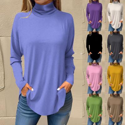 Μπλουζάκια μπλουζάκια για γυναίκες Φθινοπωρινά casual μακρυμάνικα πουκάμισα Φούτερ μονόχρωμο πουλόβερ με ψηλό λαιμό
