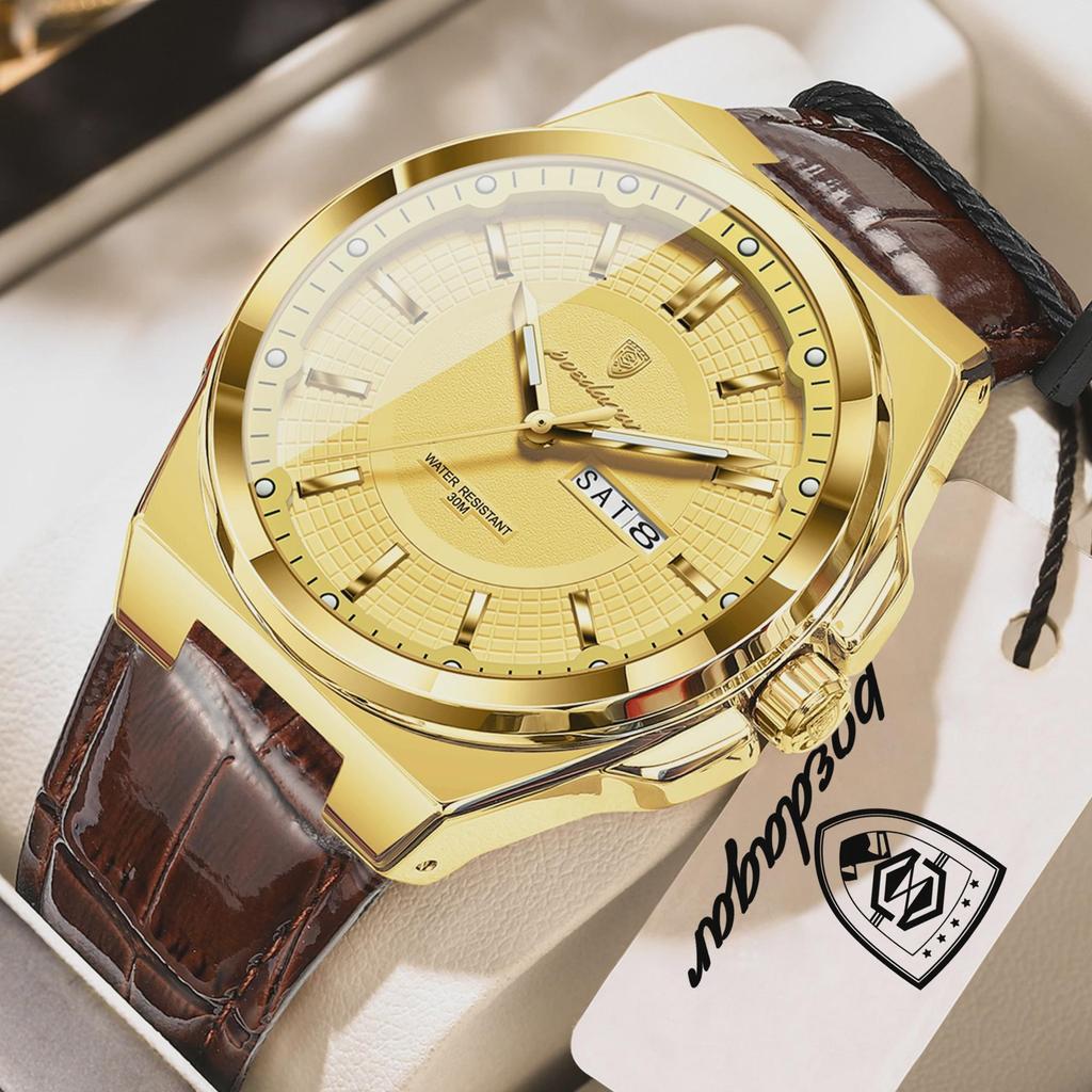 POEDAGAR Luxury Fashion Man Wristwatch Waterproof Luminous Date Week Big Dial Quartz Men's Watches Casual Leather Men Watch