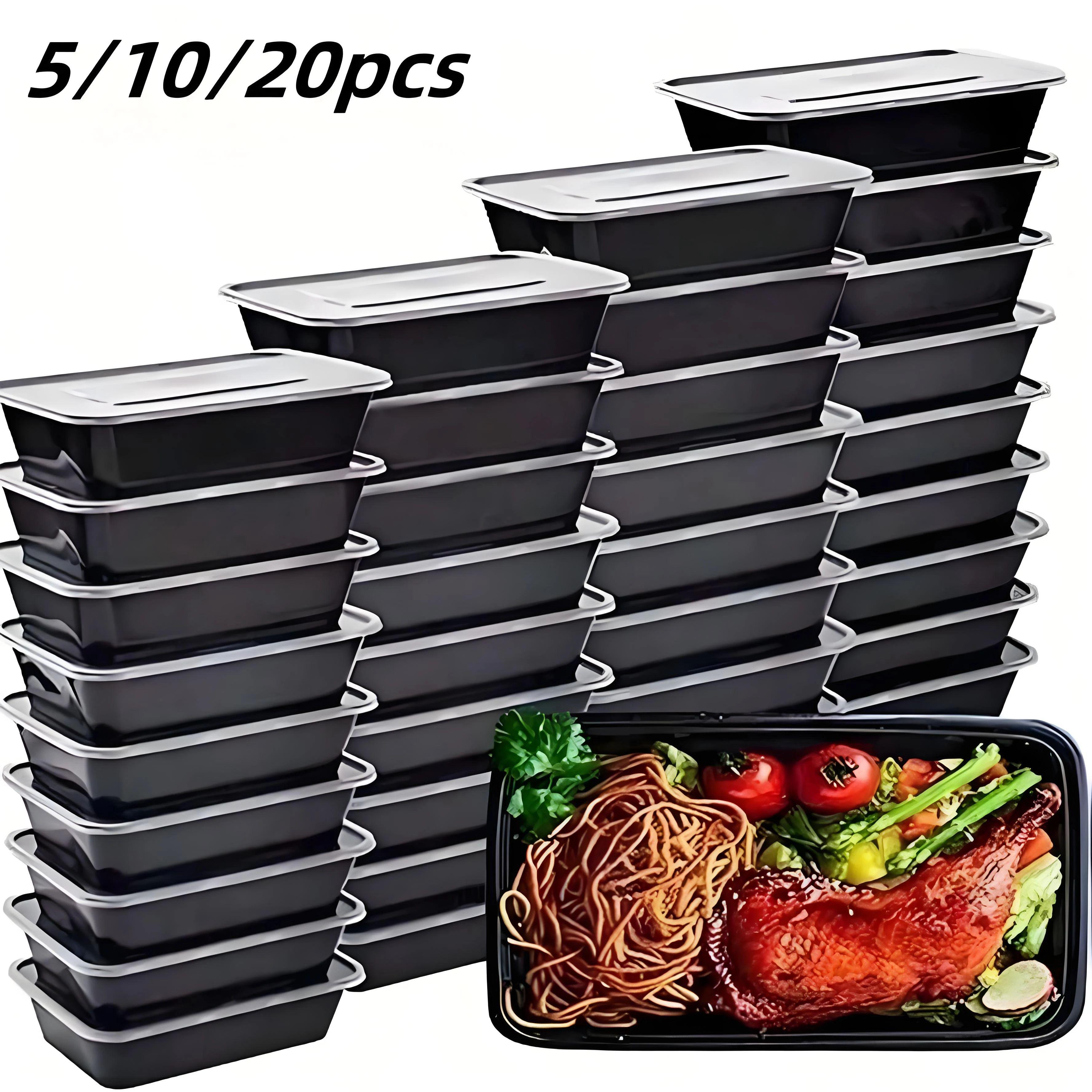 

5/10/20 Pack Black Rectangular Meal Prep Containers With Lids,Disposable Plastic To Go Containers, Leak-Proof, Microwave Safe 5pcs чёрный