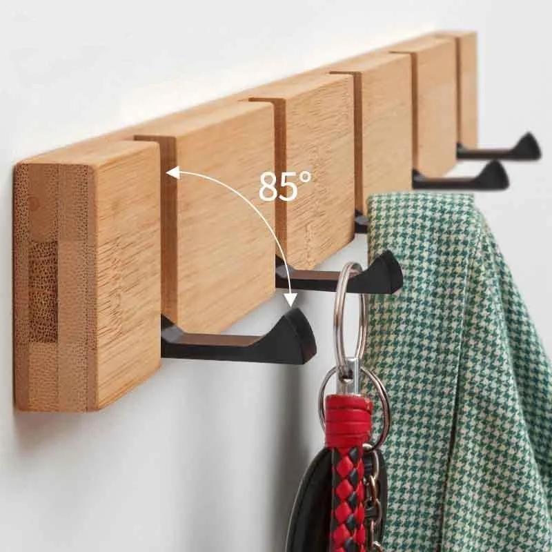 3&5 Hooks Hallway Hangers Luxury Creative Wooden Invisible Door Row Hook Foldable Clothes Bag Key Hanging Hook White Color