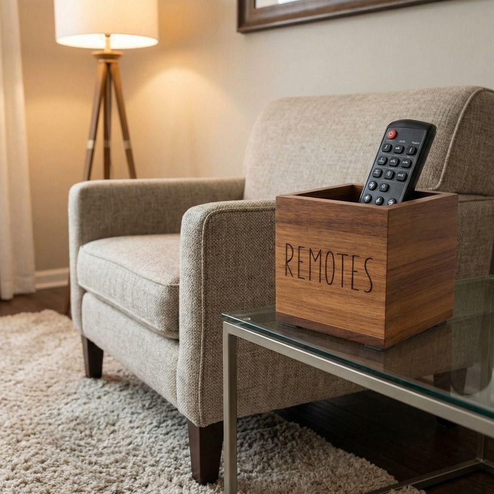 Wood Remote Control Holder Vintage Style Decorative Desktop Storage Box Simple Desktop Stationery Box Nightstand