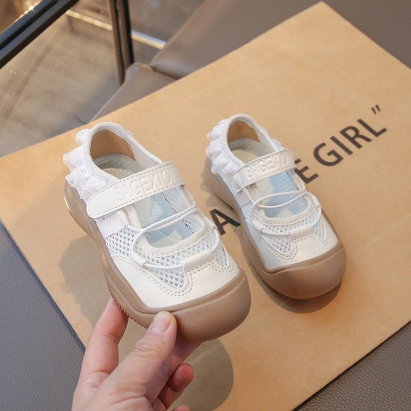 Summer Girls Ballet Style Sports Sandals, Breathable Mary Jane Dad Shoes Soft Sole with Hook-and-Loop for Kids