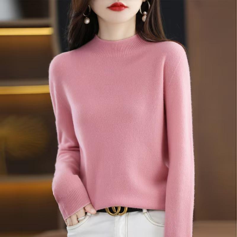 Women's Fashion Casual Fall Winter Solid Color Print Long Sleeve Half Turtleneck Tops Women's Clothing Knitwear Sweaters