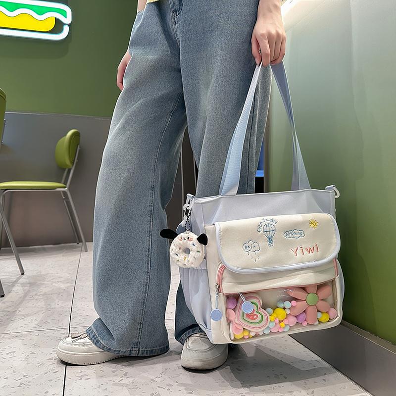 Large Capacity Shoulder Bag Student Book Bag Color Block Crossbody Bag