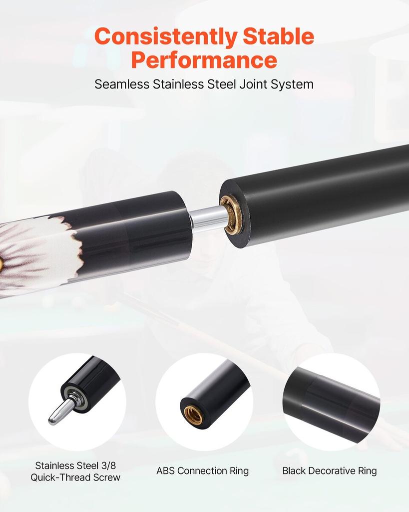 Pool Cue, 1 Piece Pool Stick, 1473.2mm & 538g Canadian Maple Wood Billiard Pools Cue Stick with Multi-Layer Tip & ABS Connection Ring, Cues Sticks for