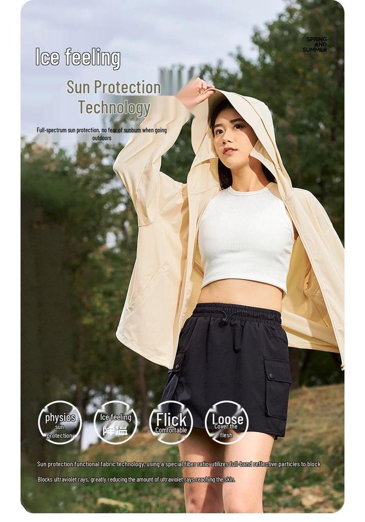 UPF50+ Zomerzonnebeschermingsshirt met Capuchon van IJszijde voor Koppels - Hoge Elasticiteit, 77% Nylon, 23% Spandex.