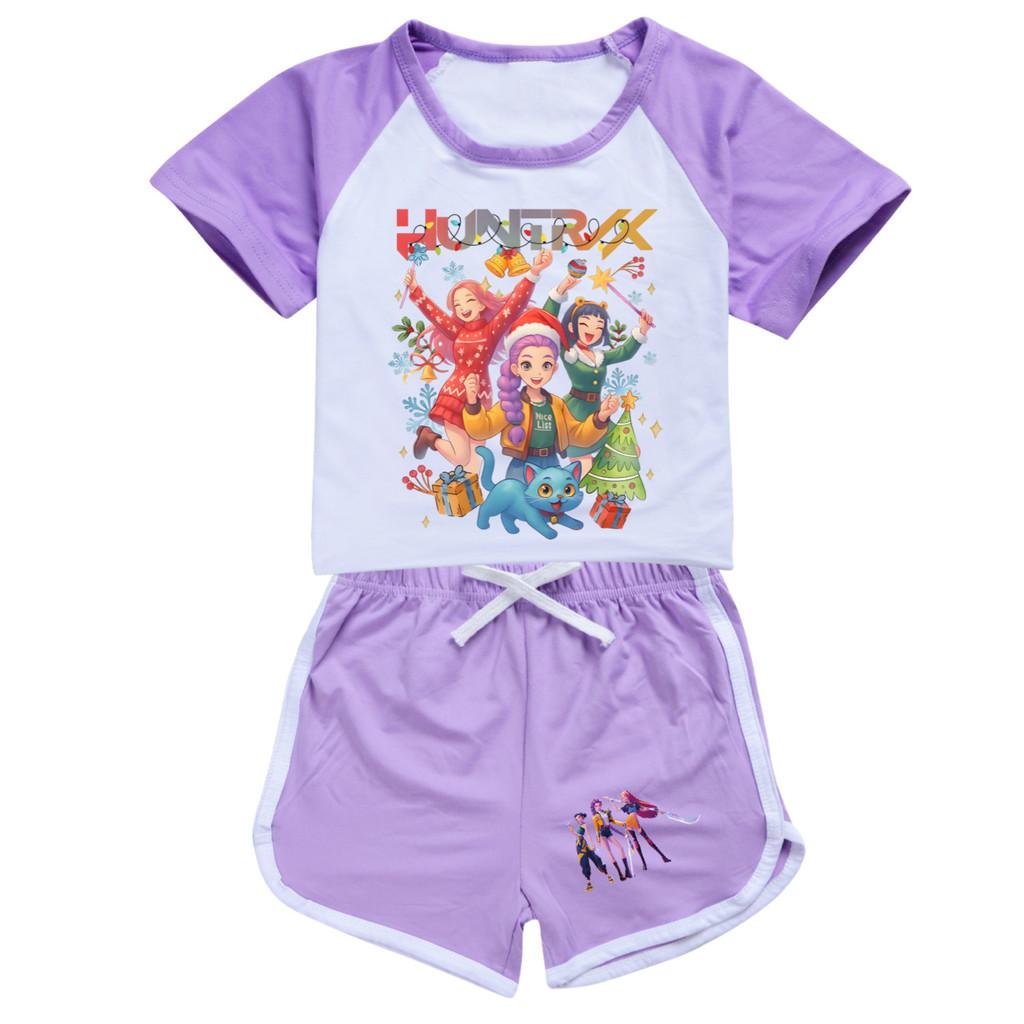 5087 Kids Girls Christmas POP Rumi Zoey Mira Print T-shirt Shorts Sport Tracksuit Clothes Set