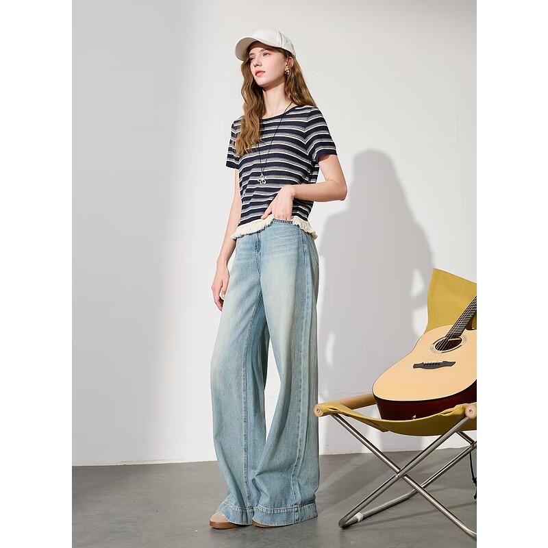 

SanCai Women s Striped Knit Short Sleeve Pullover Top S