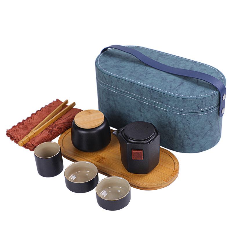 Outdoor Travel Tea Set, One Pot, Three Cups of Tea Tray, Tea Can Set, Household Express Cup, Holiday Commemorative Gift