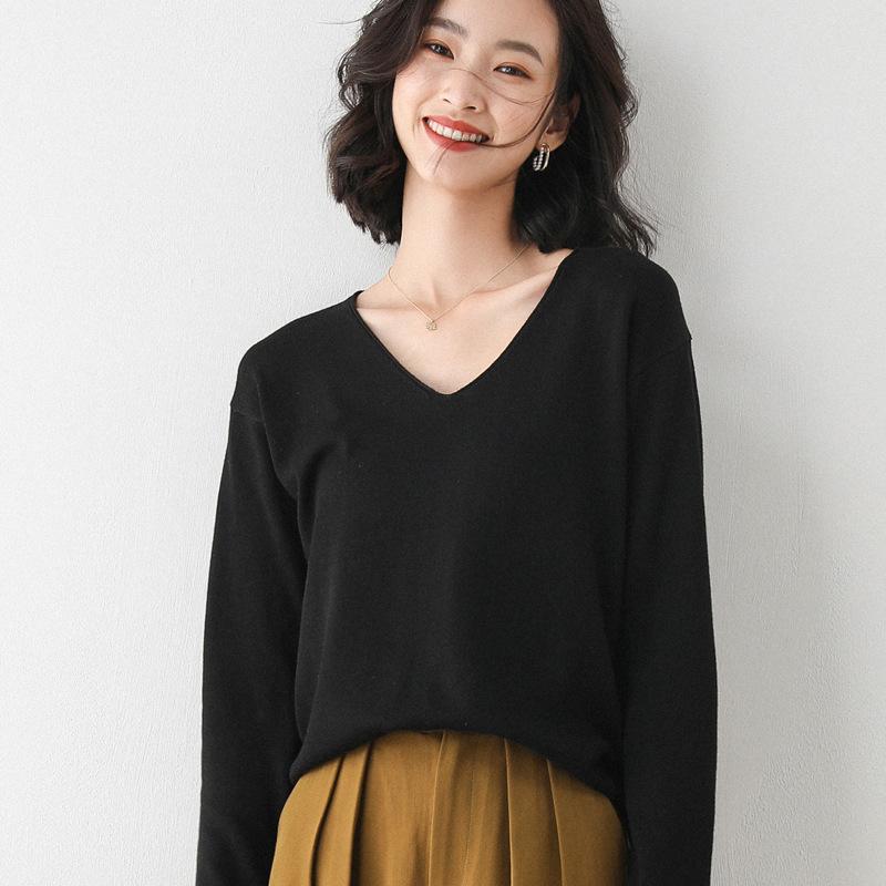Spring and Autumn Knitwear Women's Round/V Neck Loose Sweater Women's All-match Bottoming Shirt Comfortable Women's Clothing