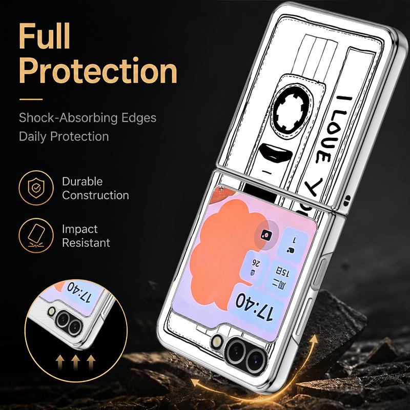 Vintage Camera Pattern Case For Samsung Z Flip 8 7 6 5 Hybrid 3in1 Leather Skin Plating Frame Hard Folding Phone Cover For Galaxy Z Flip8 Flip7 Flip6
