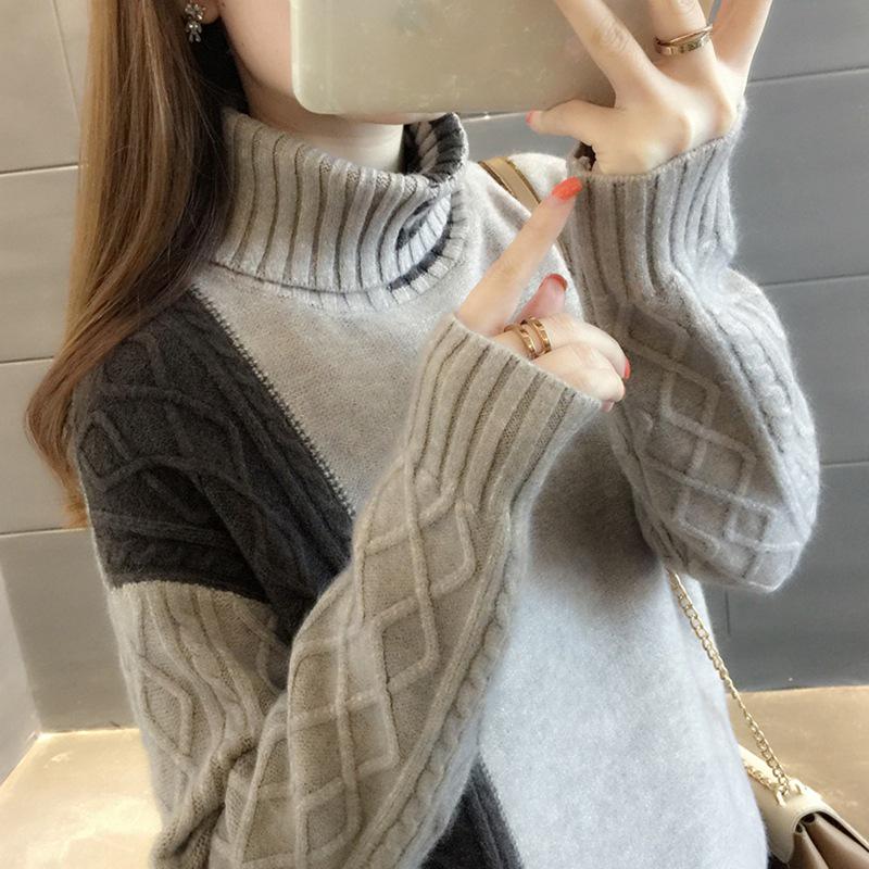 

«Модный женский свитер с высоким воротником 2024 года — утолщенный стильный дизайн на осень/зиму» One Size темно-серого