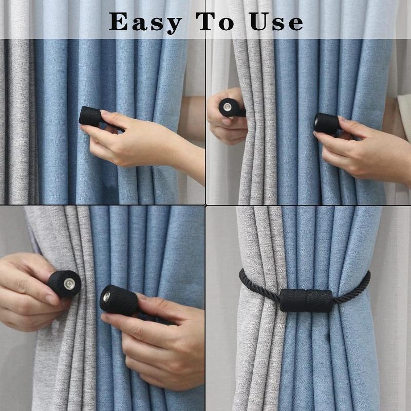 2 Pack Strong Magnetic Curtain Tiebacks Elegant Decorative Tie Backs Modern Rope Tiebacks for Drapes Window Curtain Holdbacks