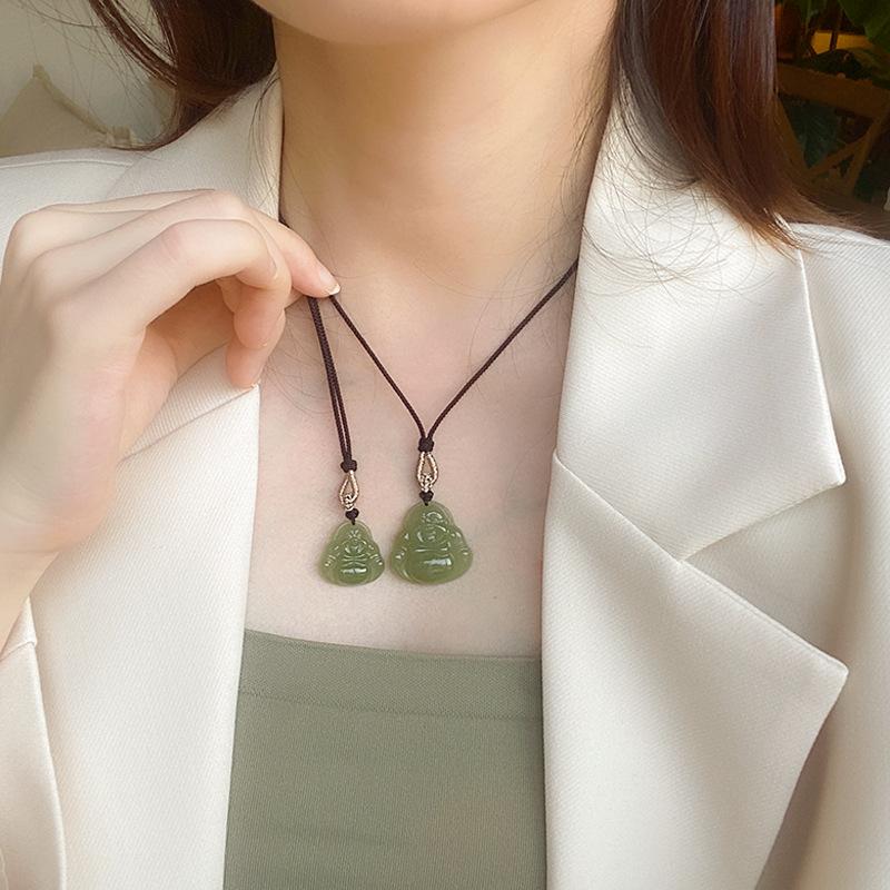 Natural Hetian Jade Buddha Pendant, Maitreya Buddha Handmade Woven Jade Necklace, Women's Jade Pendant, Birthday Gift