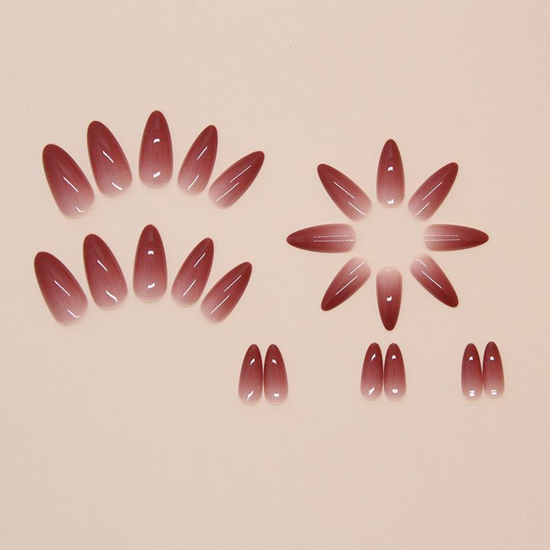 Simple smudging fake nails wearing nail gradual change removable nail art piece nail patch almond nail 24 pieces