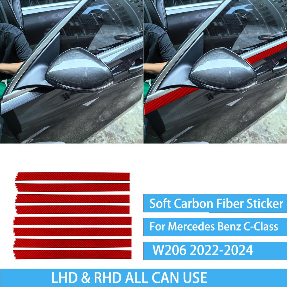 For Mercedes Benz C-Class W206 -2024 Auto Door Trim Seat Adjustment Red Carbon Fiber Decorative Car Accessory Sticker