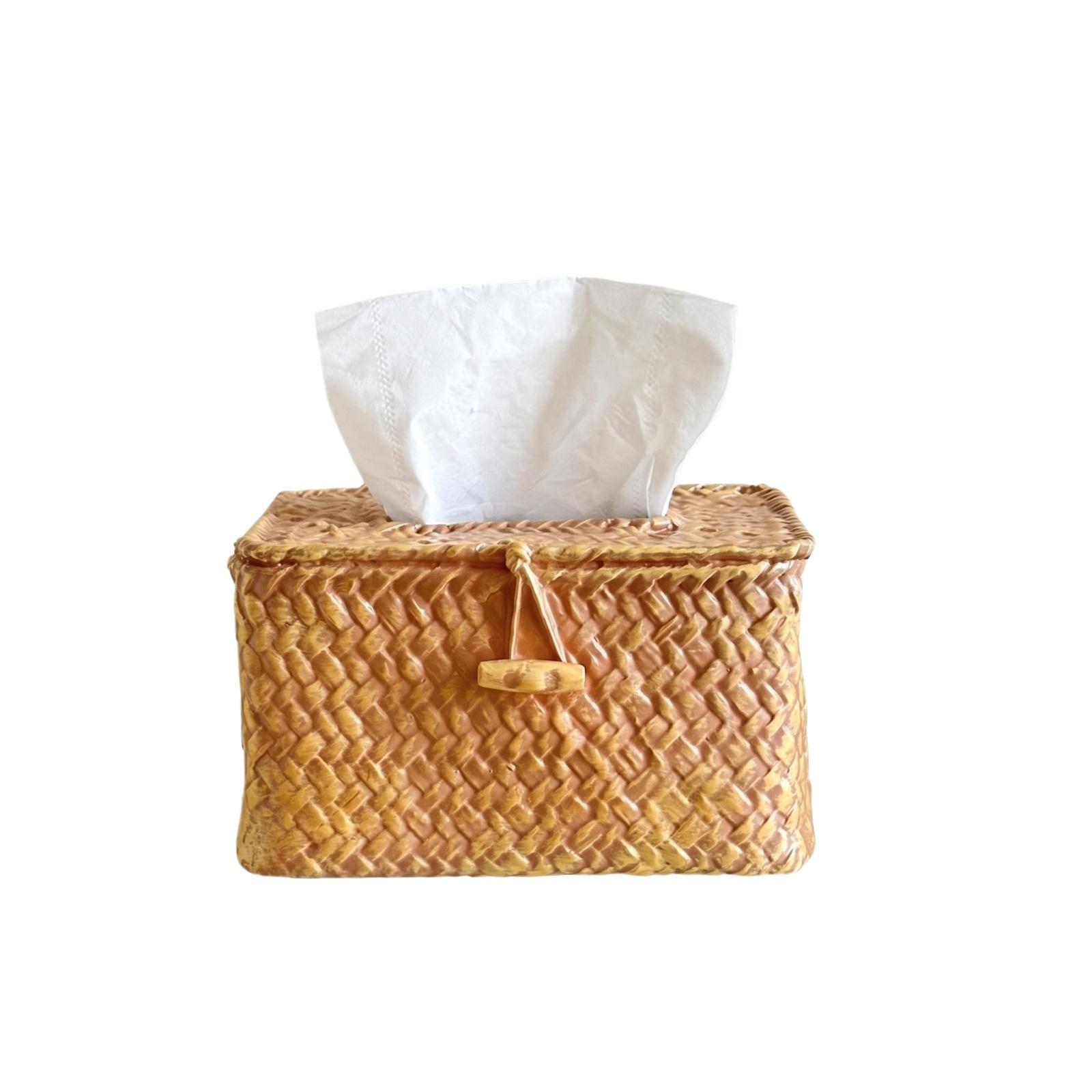 

Creative Desktop Decorative Tissue Box Cover Woven Paper Rattan Style Home Office Table Organizer Holder for Napkins one size