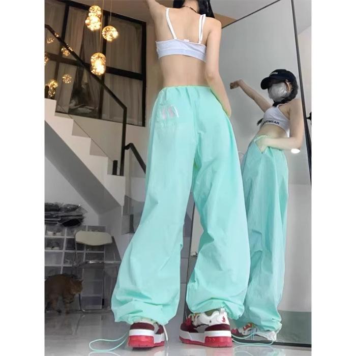 Damen Rosa Baumwolle Leinen Weitbeinige Sommerhose - Locker, Bodenlang, Niedrige Taille Cargohose