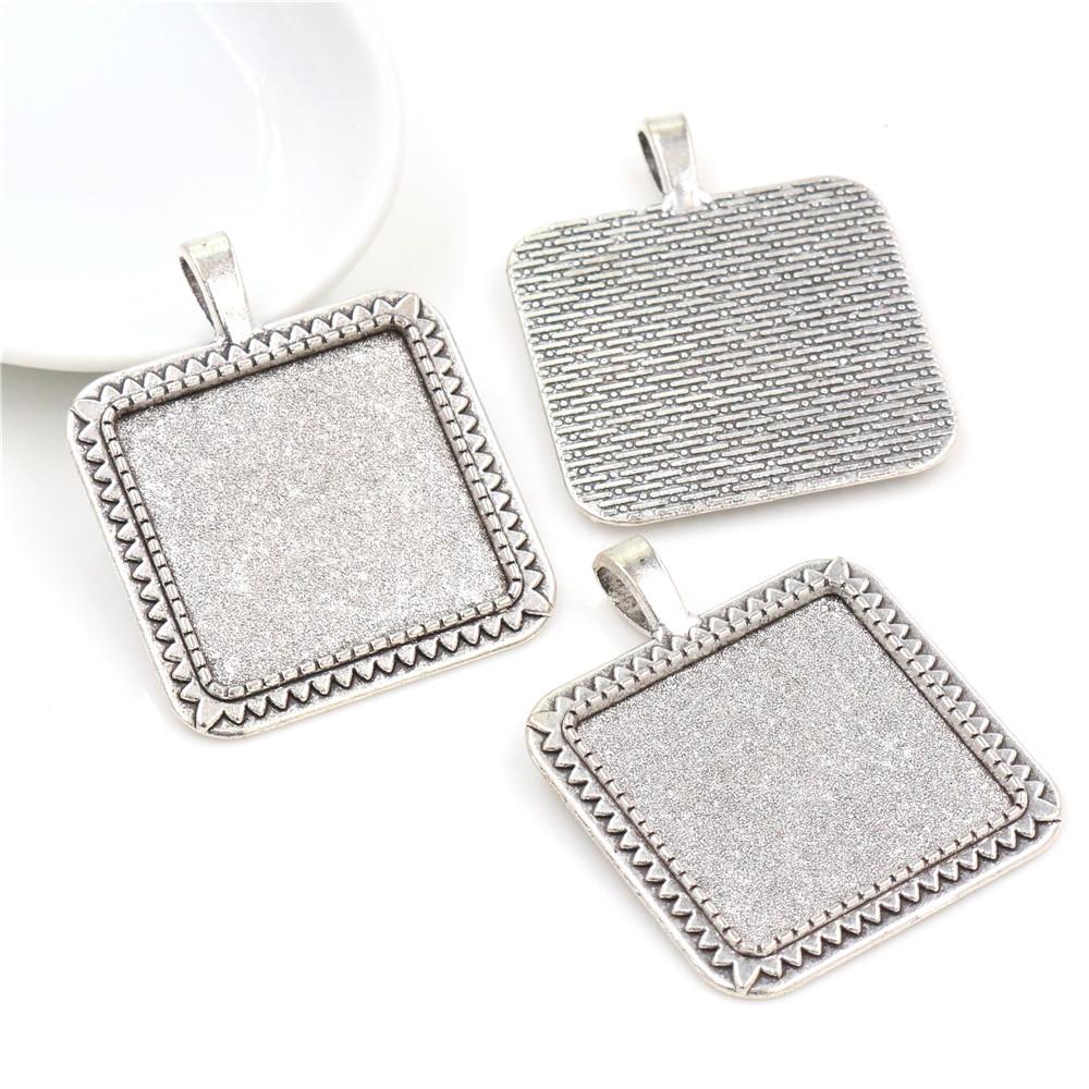 New Fashion 5pcs 25mm Inner Size 7 Colors Plated Square Cabochon Base Setting Charms Pendant,Fit 25mm Square Glass Cabochons