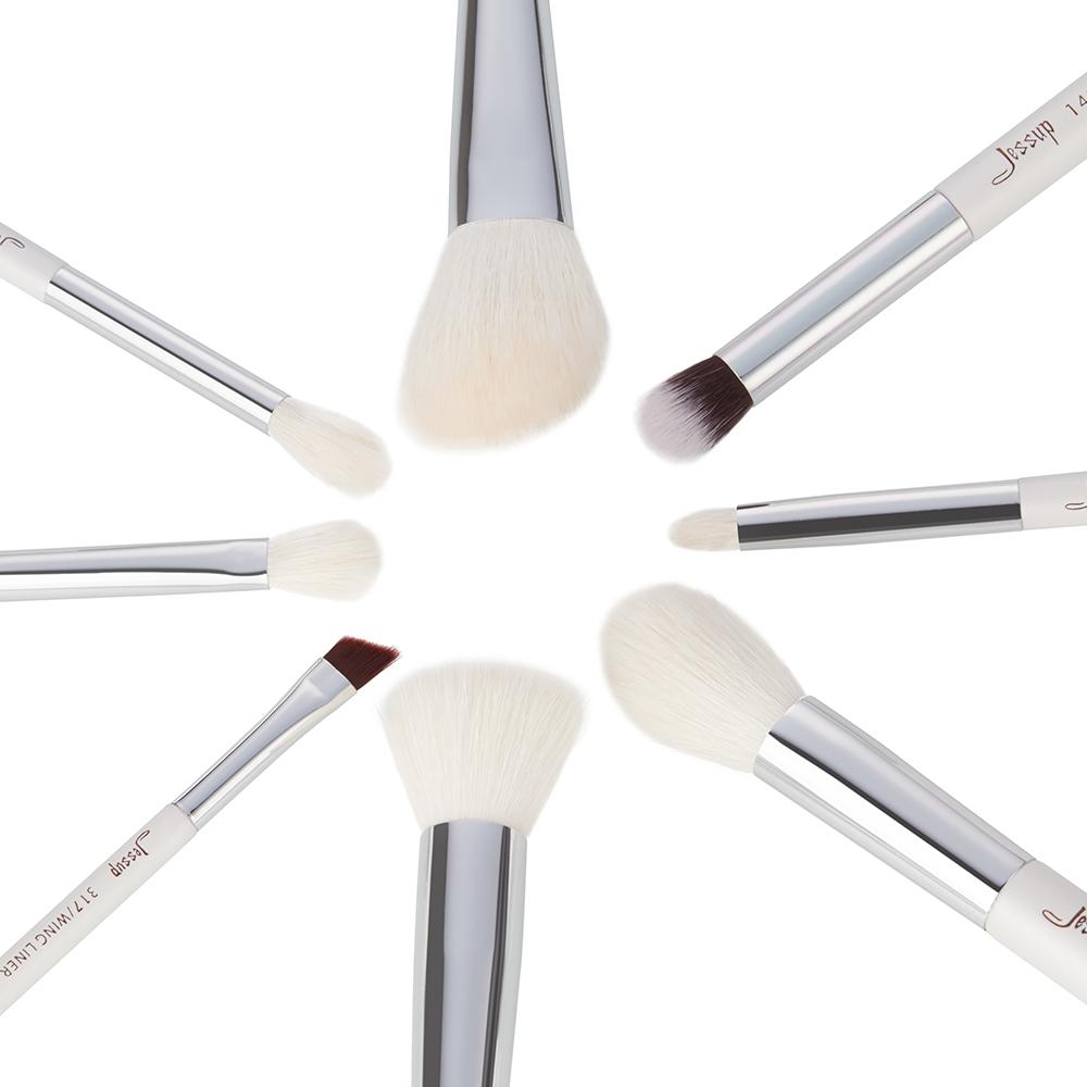 Jessup Pearl White/Silver Professional Makeup Brushes Set Make Up Brush Tools Kit 8PCS Foundation Stippling Natural-synthetic Hair