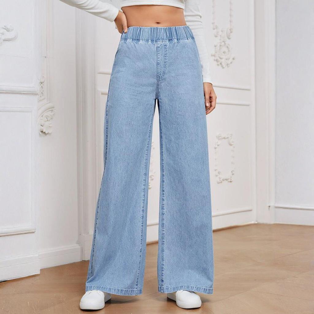 Women's Casual Loose Comfortable Fashionable Solid Color Wide-leg Jeans