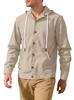 Herren Frühling Herbst Button-Down-Hemd, Lockere Baumwoll-Leinen Kapuzenjacke Langarm, Einfache Lässige Strand-Oberbekleidung