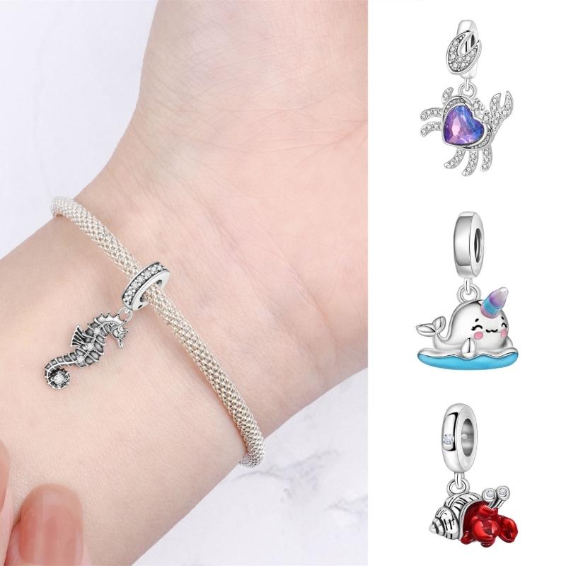Handcrafted Marine Themed Silver Pendant Sea Animal Charm Jewelry Accessories for Bracelets and Necklaces