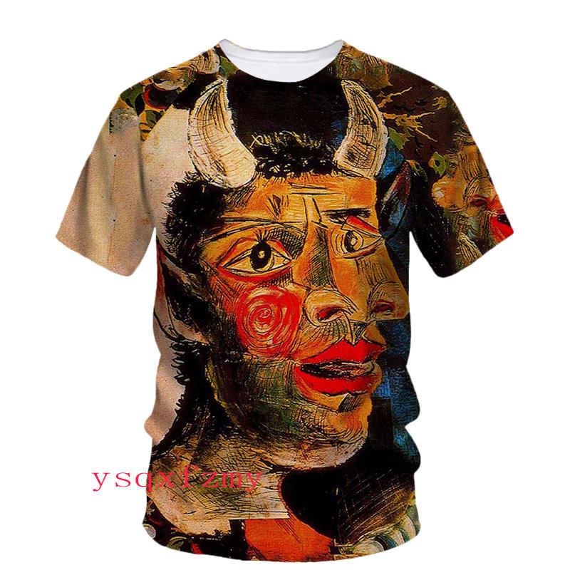 Picasso Oil Painting 3D Printing HD Art Graffiti Personality Fashion Men And Women Round Neck Short Sleeve Street Casual T-shirt