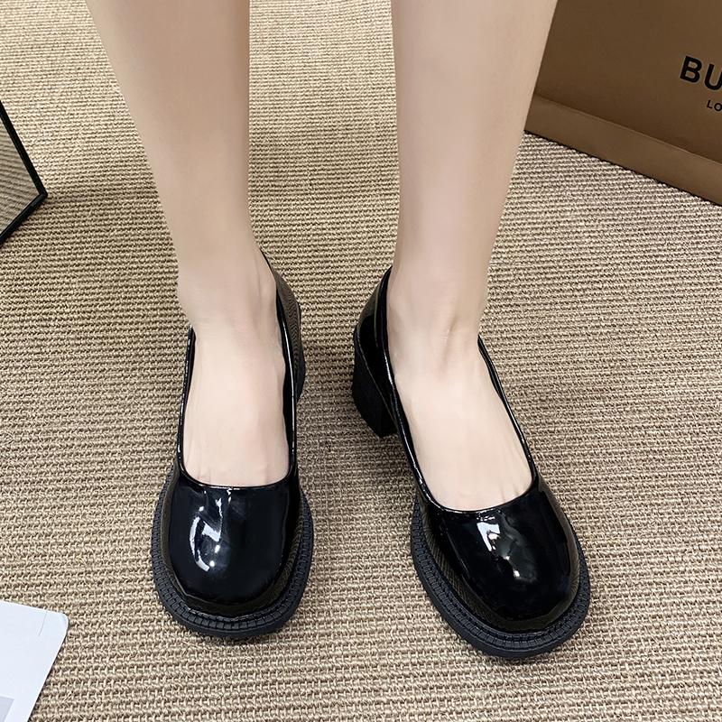 New Style Patent Leather Women Pumps Shoes Office Black High Heel Shoes Woman Shallow Mouth Square Toe Pumps Female Plus Size 43