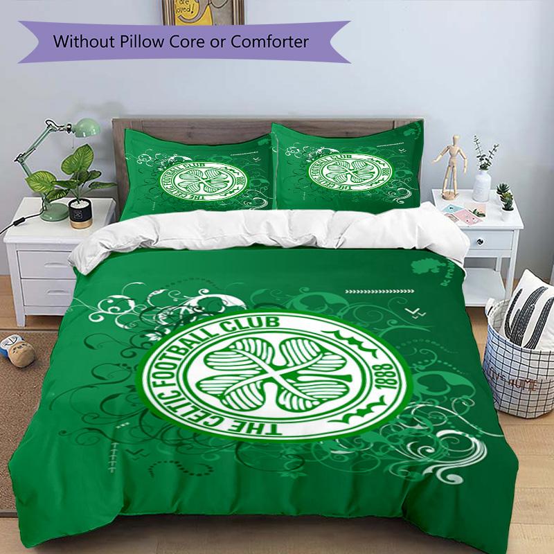 Celtic Football Club Crest Printed Pattern Duvet Cover Set – includes 1 duvet cover and 2 matching pillowcases Bedroom decor Christmas gifts