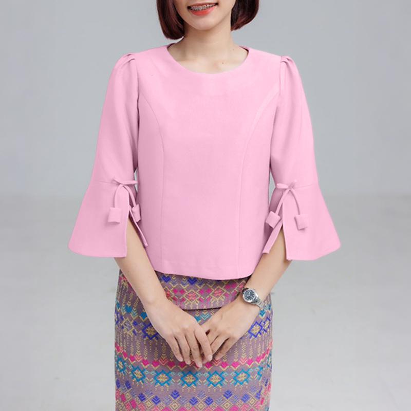 

ZANZEA Жіноча повсякденна вільна літня блуза з рукавом 3/4 з круглим вирізом M рожевий