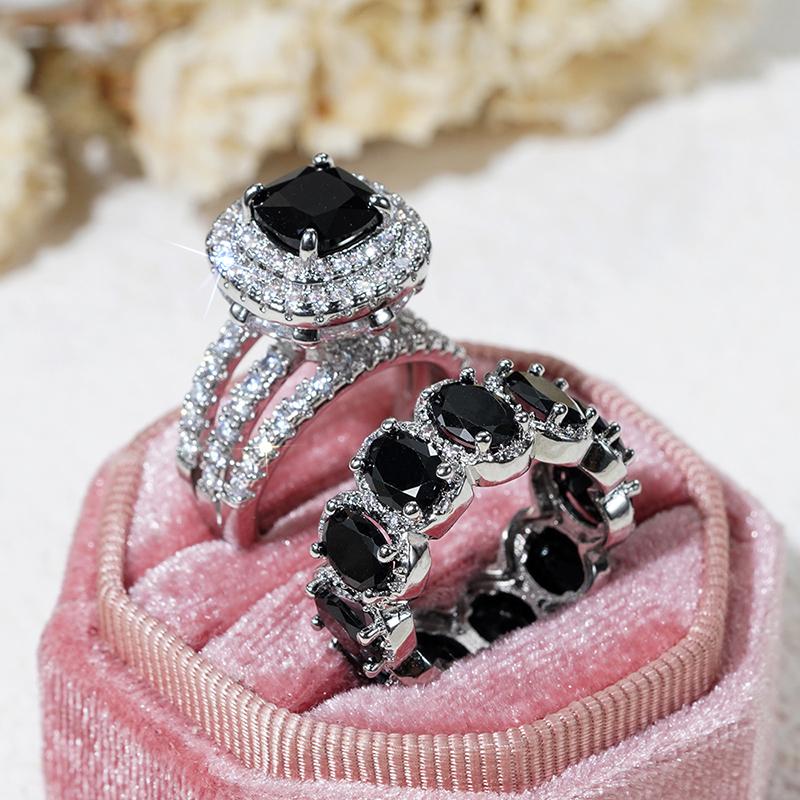 

Huitan Gorgeous 2Pcs Nuptial Bridal Rings White/Pink/Green/Black Cubic Zirconia Women Set Rings High End Stylish Trendy Engagement JewelryLuxury 5