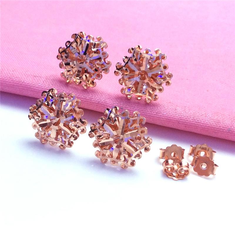 Rose Gold-Plated Purple Gold Women S Shiny Little Snowflake Stud Earrings Temperament Colored Gold Earrings