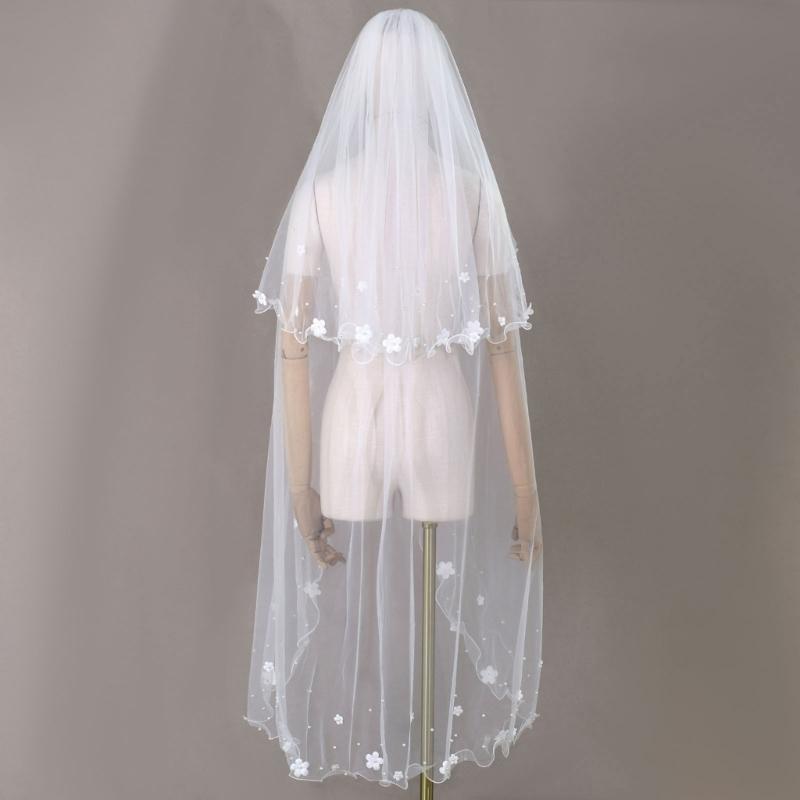 Elegant 2 Tiered Bridal Veils with Flower Studs Perfect For Wedding Ceremony And Bride PhotoShoots Occasion