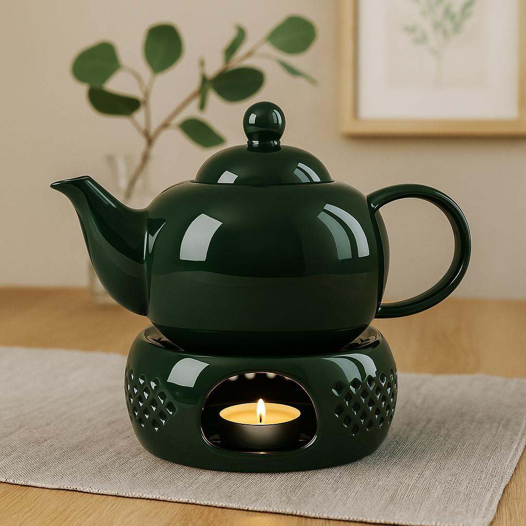 Ceramic Warmer For Tea Light Candle Kettle Jug Green