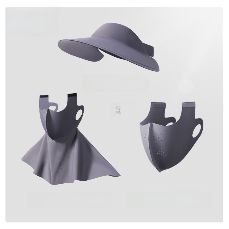 Polyester Sun Shield Cap With Wide Brim And Detachable Face Mask For Outdoor Activities