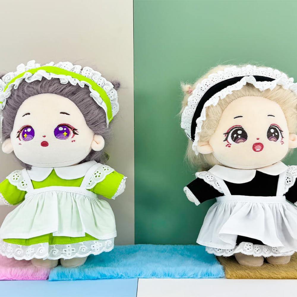 niannyyhouse 20cm Plush Maid Outfit Cotton Doll Accessories Clothes, 3-Piece Set, Headwear, Dress, Apron, Clothes, Dress-Up (Blue)