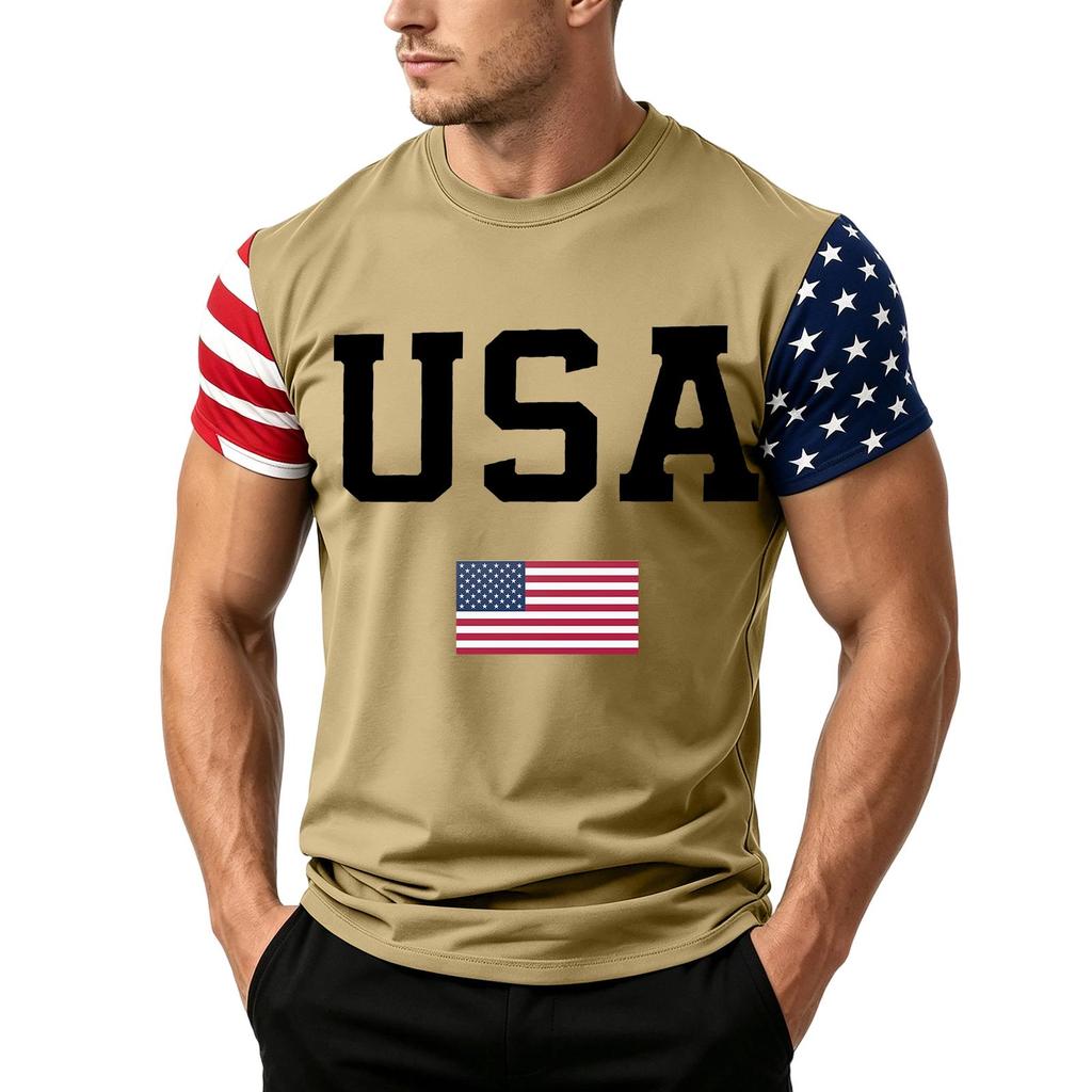 Men's Independence Day Flag Print Short Sleeve T-Shirt, Loose Casual Daily Summer Tops